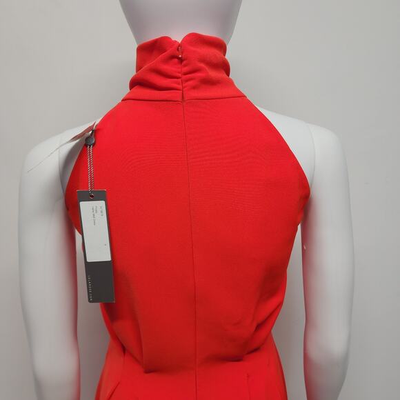 Lela Rose Stretch Crepe Halter Maxi Dress Size 8 Red Orange Couture Designer - Picture 7 of 16